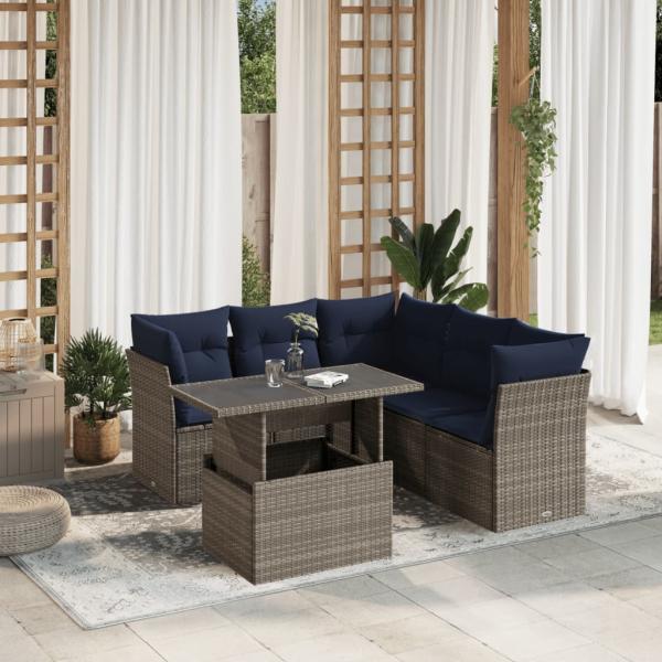 ARDEBO.de - 6-teiliges Gartensofa-Set mit Kissen, grau, Polyrattan
