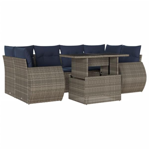 7-teiliges Gartensofa-Set mit Kissen, grau, Polyrattan
