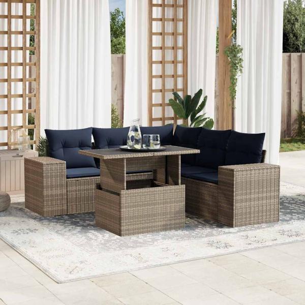 ARDEBO.de - 6-teiliges Gartensofa-Set mit Kissen, grau, Polyrattan