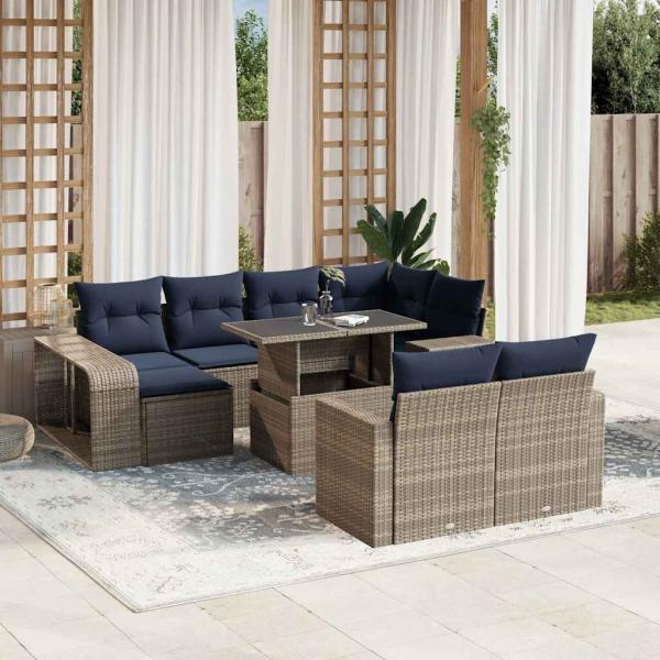 ARDEBO.de - 11-teiliges Gartensofa-Set mit Kissen, grau, Polyrattan