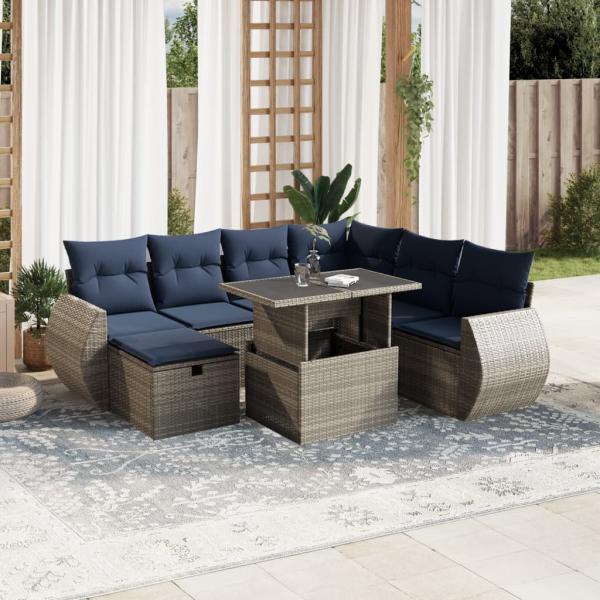 ARDEBO.de - 8-teiliges Gartensofa-Set mit Kissen, grau, Polyrattan