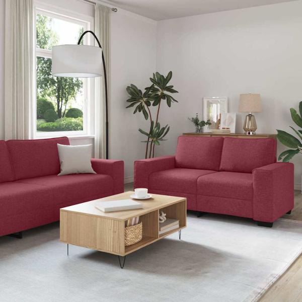 ARDEBO.de - 3-teiliges Sofa-Set mit Kissen, weinroter Stoff