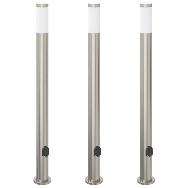 Pollerleuchten mit Auslass 3er 110 cm Edelstahl IP44