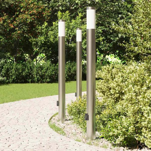 Pollerleuchten mit Auslass 3er 110 cm Edelstahl IP44