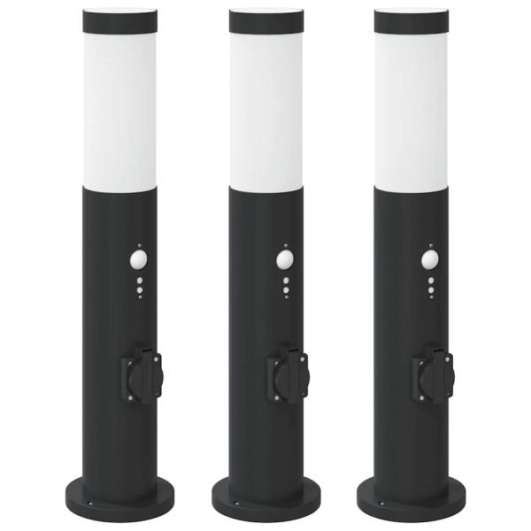 Pollerleuchten mit Sensor&Steckdose 3er 50 cm Edelstahl IP44