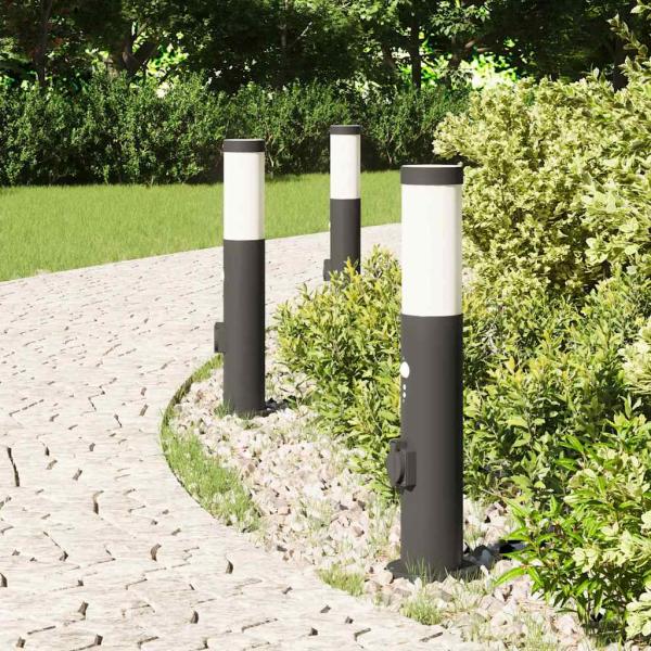 Pollerleuchten mit Sensor&Steckdose 3er 50 cm Edelstahl IP44