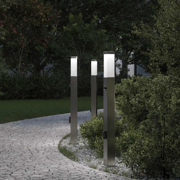 ARDEBO.de - Pollerleuchten mit Sensor&Steckdose 3 Stk. 80 cm Edelstahl IP44