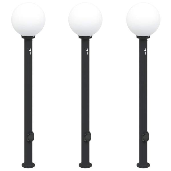 Pollerleuchten mit Sensor und Steckdose 3 Stk. 120 cm Schwarz IP44