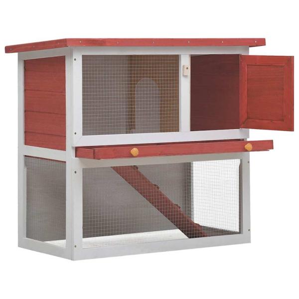 Kaninchenstall 1 Tür Rot Holz