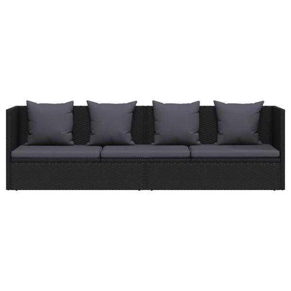 Garten-Sofabett mit Kissen Poly Rattan Schwarz