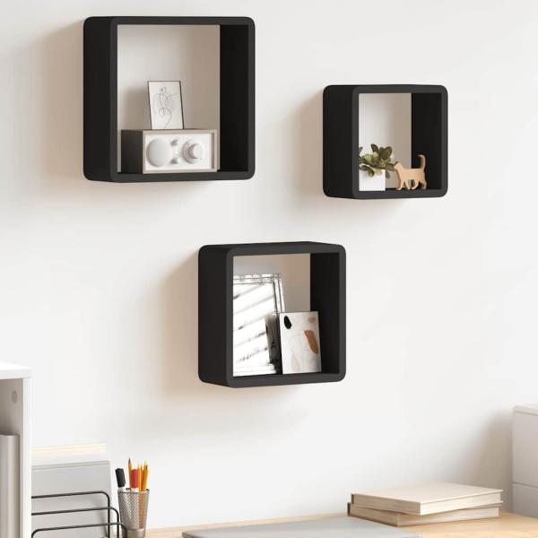 ARDEBO.de - Würfelregale 3 Stk. Schwarz MDF