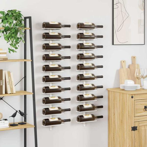 Wand-Weinregale für 10 Flaschen 2 Stk. Weiß Metall