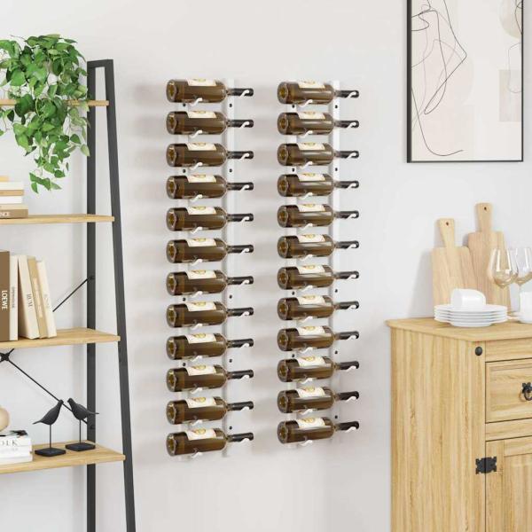 Wand-Weinregal für 12 Flaschen 2 Stk. Weiß Eisen
