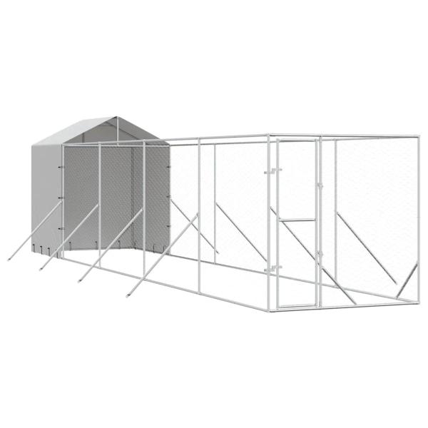 Outdoor-Hundezwinger mit Dach Silbern 2x10x2,5 m Stahl Verzinkt