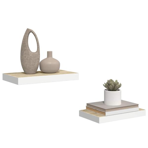 Schweberegale 2 Stk. Eichen-Optik und Weiß 40x23,5x3,8 cm MDF