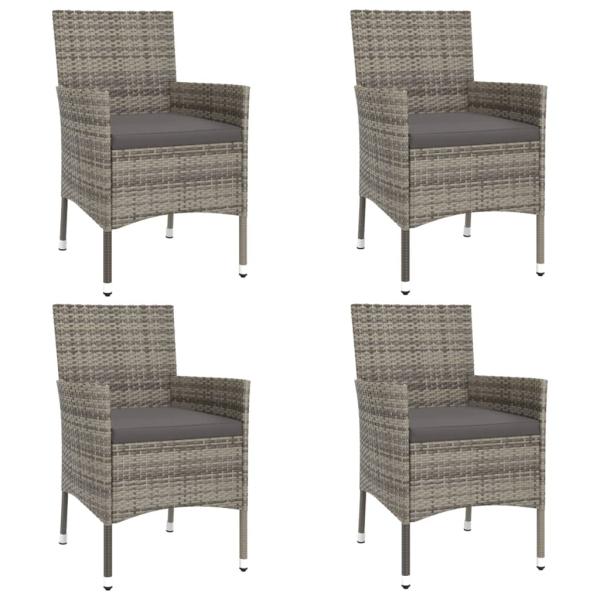 5-tlg. Garten-Bistro-Set mit Kissen Grau Poly Rattan