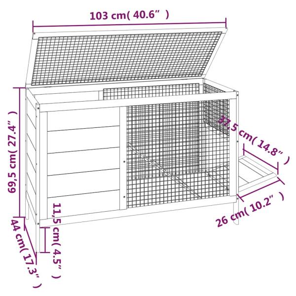 Kaninchenstall Grau 103x44x69,5 cm Massivholz Kiefer
