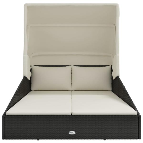 Sonnenliege mit Faltdach Schwarz 200x114x128 cm Poly Rattan
