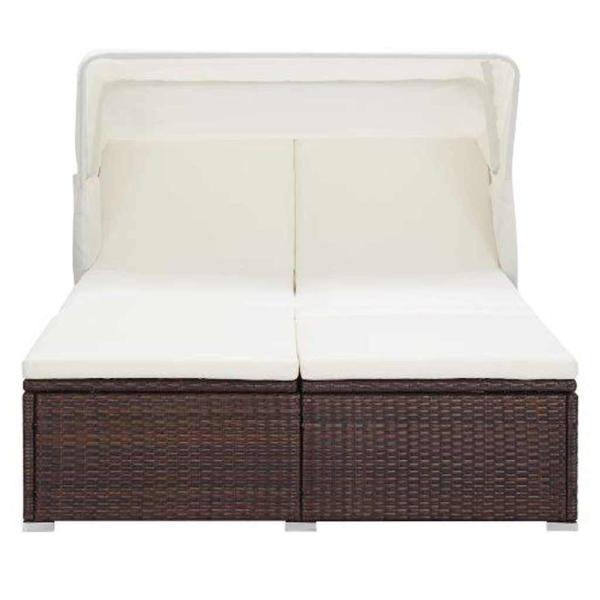 2-Personen-Sonnenliege mit Auflage Poly Rattan Braun