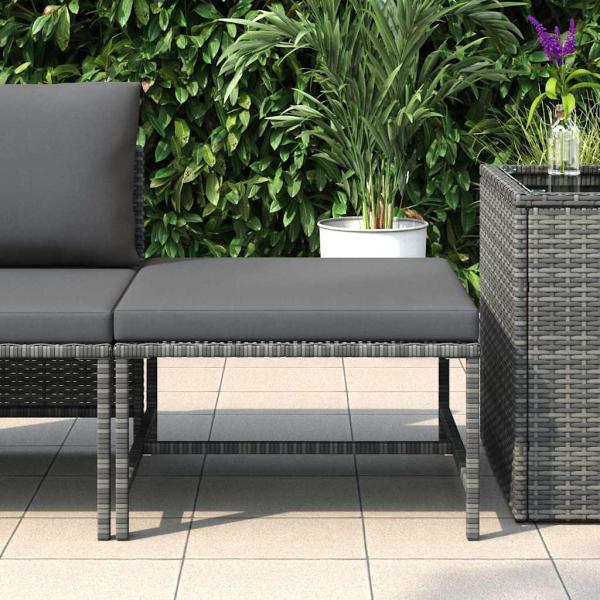 Modular-Fußhocker mit Kissen Grau Poly Rattan