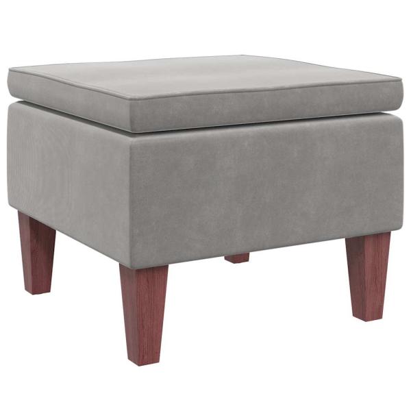 Hocker mit Holzbeinen Hellgrau Samt