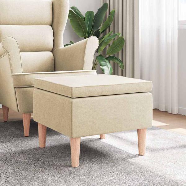 ARDEBO.de - Hocker mit Holzbeinen Creme Stoff
