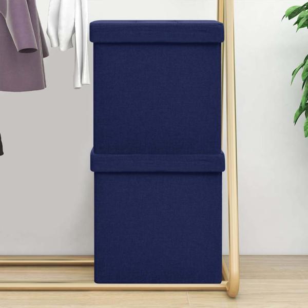 ARDEBO.de - Hocker mit Stauraum 2 Stk. Blau Leinenoptik