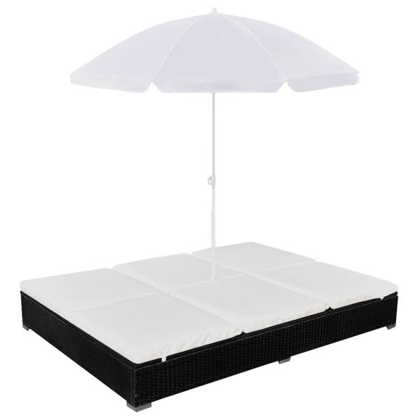 ARDEBO.de - Outdoor-Loungebett mit Sonnenschirm Poly Rattan Schwarz