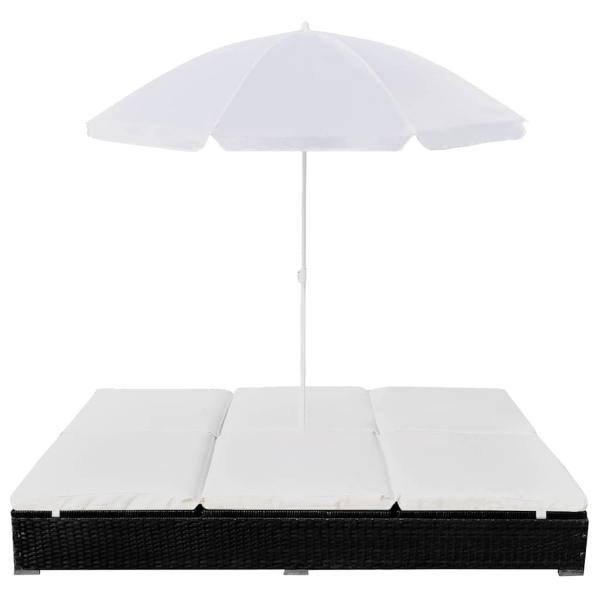 Outdoor-Loungebett mit Sonnenschirm Poly Rattan Schwarz