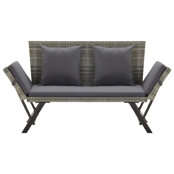 Gartenbank mit Auflagen 176 cm Grau Poly Rattan
