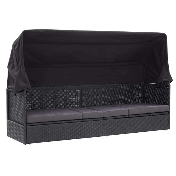 ARDEBO.de - Outdoor-Sofabett mit Dach Poly-Rattan Schwarz