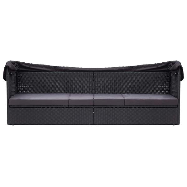 Outdoor-Sofabett mit Dach Poly-Rattan Schwarz