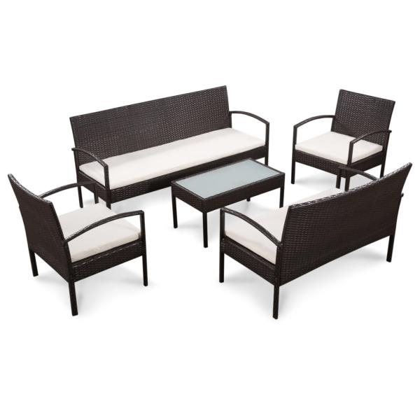 ARDEBO.de - 5-tlg. Garten-Lounge-Set mit Auflagen Poly Rattan Braun