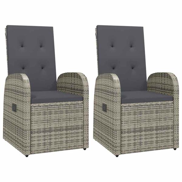 Garten-Liegestühle 2 Stk. mit Auflagen Poly Rattan Grau