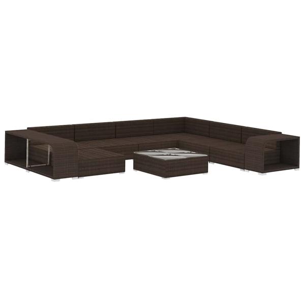 10-tlg. Garten-Lounge-Set mit Auflagen Poly Rattan Braun