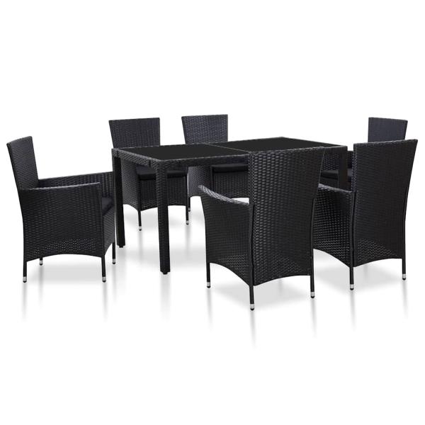 ARDEBO.de - 7-tlg. Garten-Essgruppe Poly Rattan Schwarz