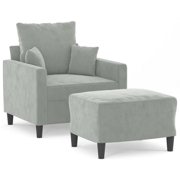 Sessel mit Hocker Hellgrau 60 cm Samt