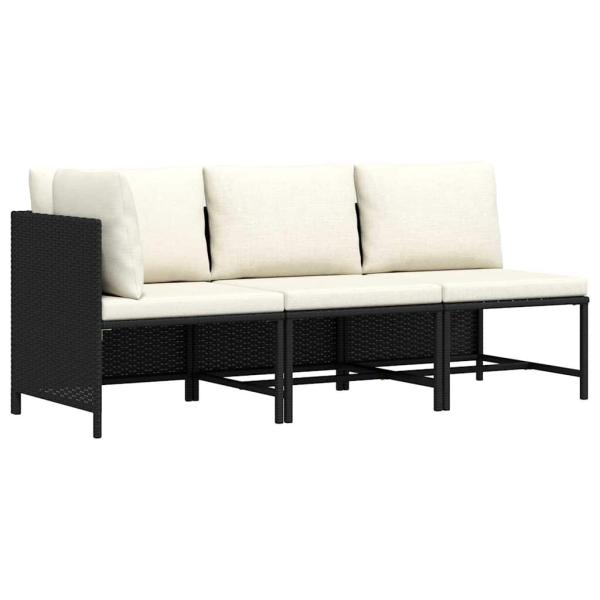 ARDEBO.de - 3-tlg. Garten-Sofagarnitur mit Auflagen Schwarz Poly Rattan