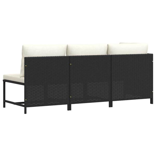 3-tlg. Garten-Sofagarnitur mit Auflagen Schwarz Poly Rattan