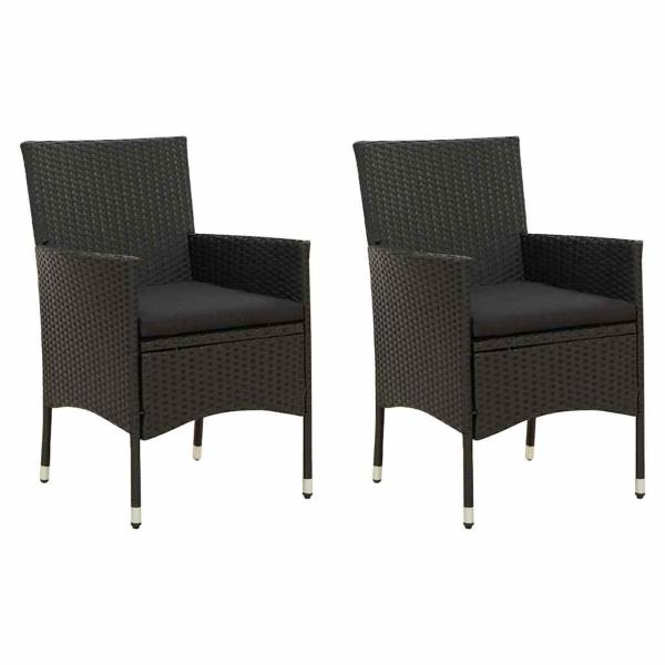 ARDEBO.de - Gartenstühle mit Sitzpolster 2 Stk. Poly Rattan Schwarz