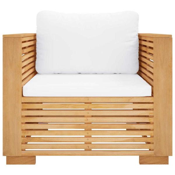 Gartensessel mit Creme Kissen Massivholz Teak