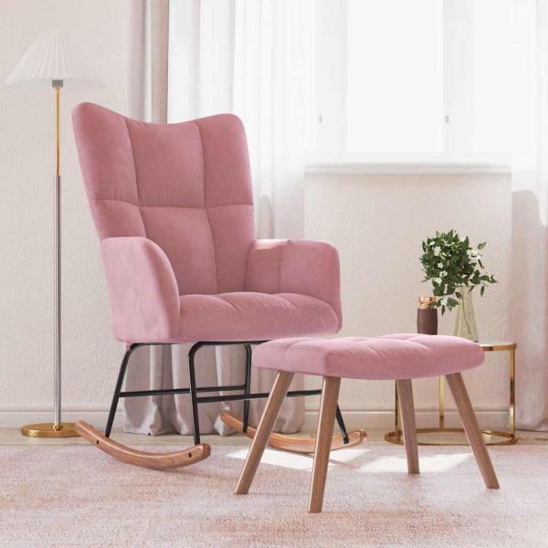 Schaukelstuhl mit Hocker Samt Rosa
