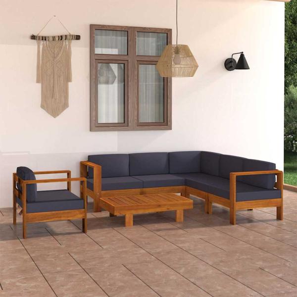 ARDEBO.de - 7-tlg. Garten-Lounge-Set mit Dunkelgrauen Auflagen Akazienholz