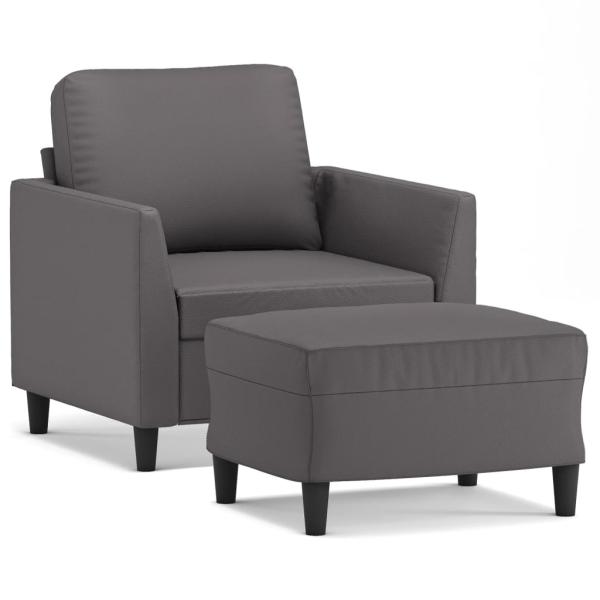 Sessel mit Hocker Grau 60 cm Kunstleder