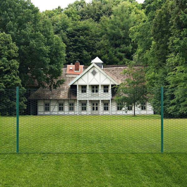 ARDEBO.de - Maschendrahtzaun mit Pfosten Stahl 25 x 1 m Grün