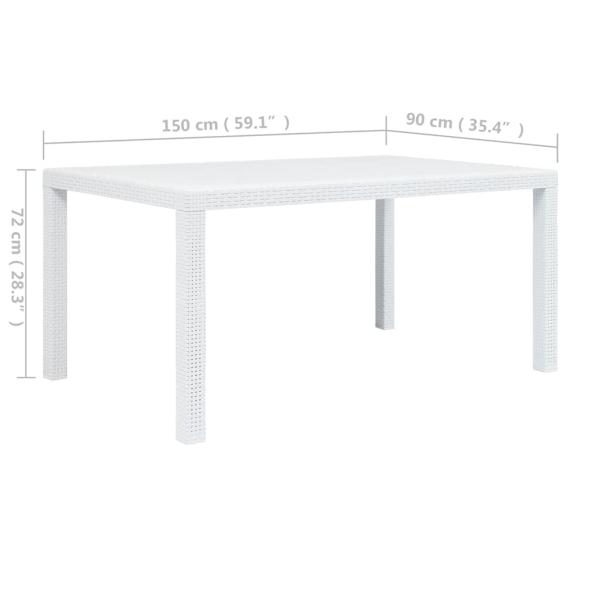 Gartentisch Weiß 150x90x72 cm Kunststoff Rattan-Optik