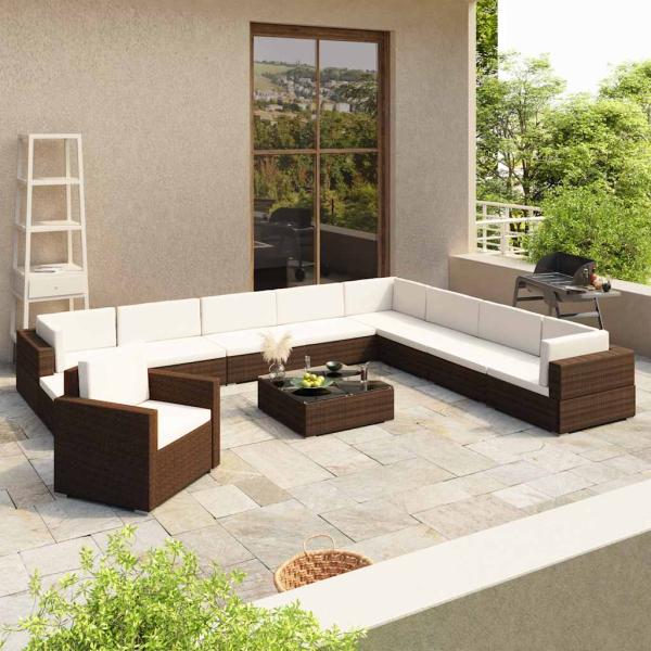 ARDEBO.de - 12-tlg. Garten-Lounge-Set mit Auflagen Poly Rattan Braun