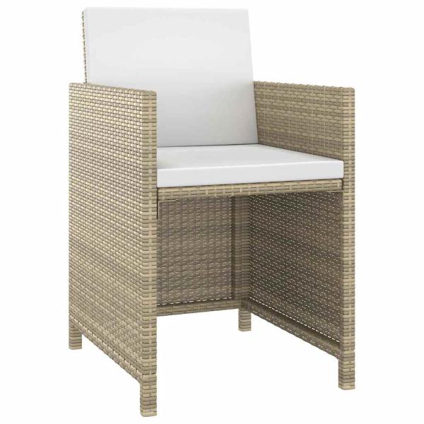 3-tlg. Garten-Essgruppe mit Kissen Poly Rattan Beige