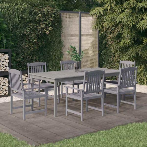 ARDEBO.de - 7-tlg. Garten-Essgruppe Massivholz Akazie Grau