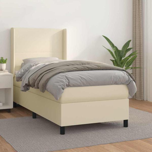 ARDEBO.de - Boxspringbett mit Matratze Creme 90x190 cm Kunstleder